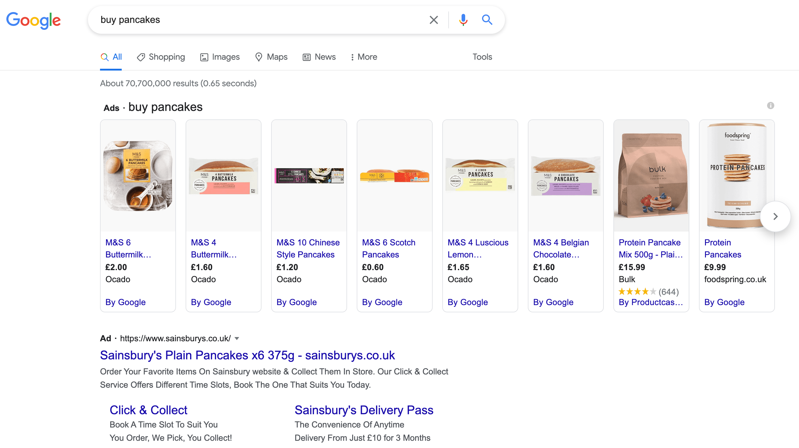 Transactional user internet example on Google search