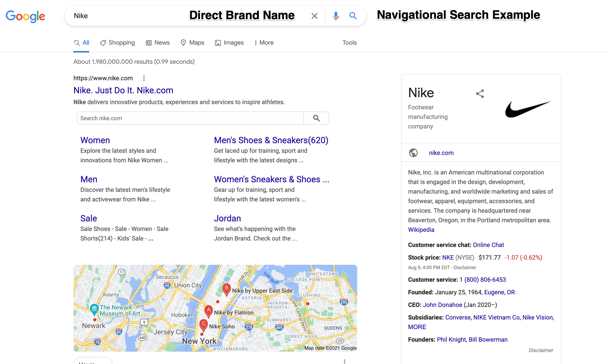 Example of a navigational search query