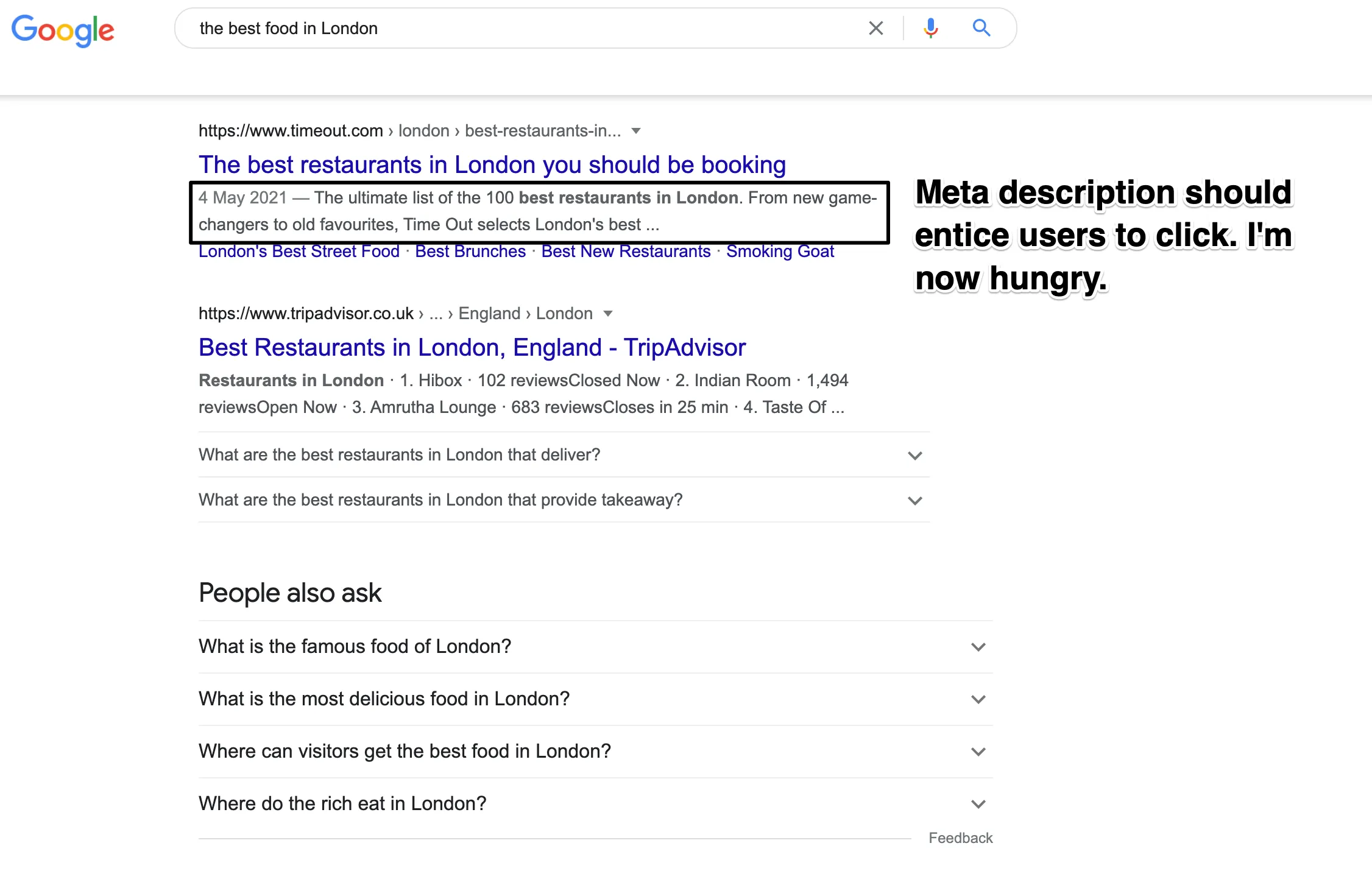 Google search showing meta descriptions