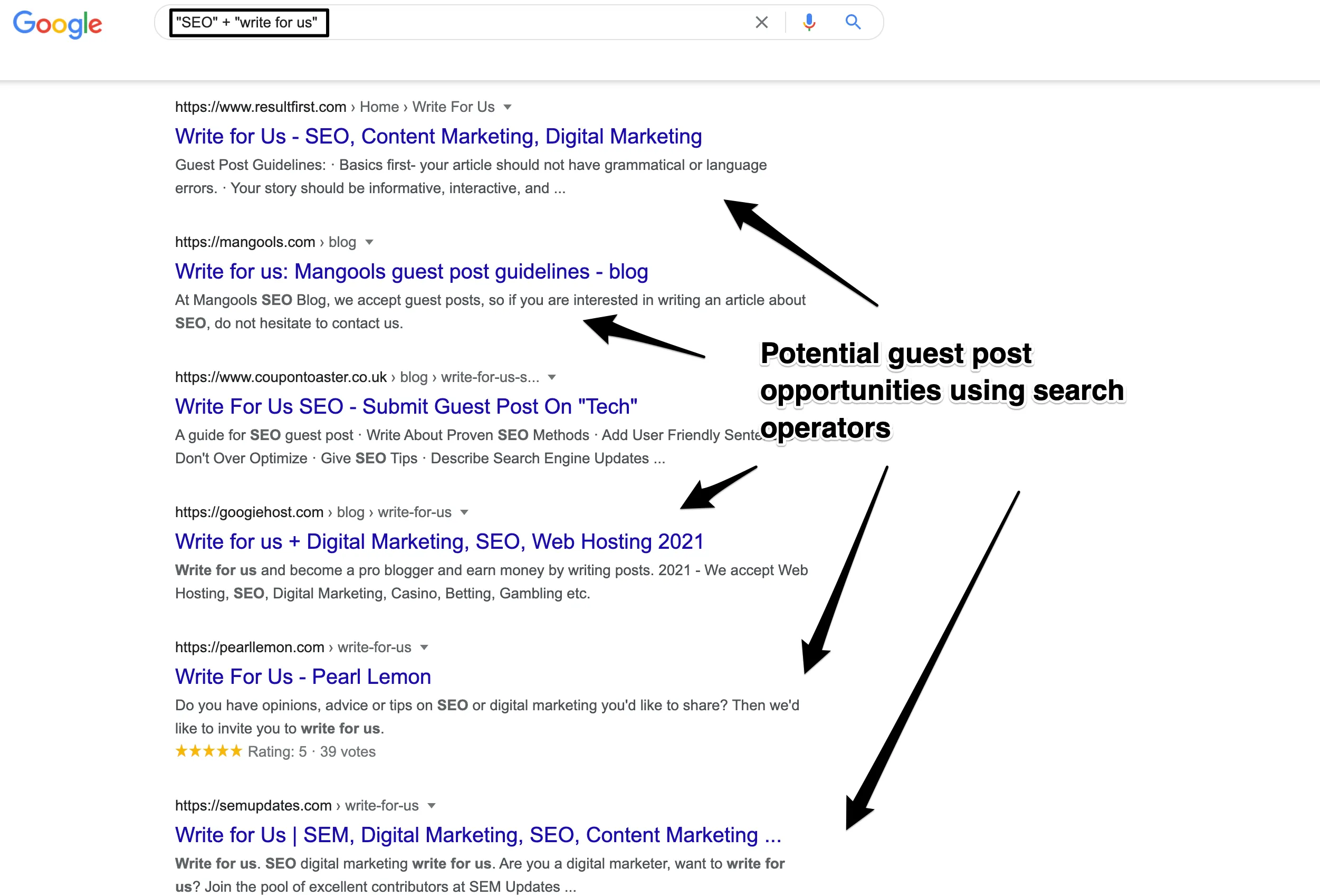 guest posting opportunities by searching on Google
