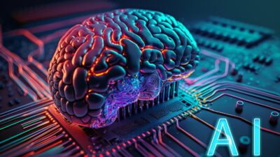 picture of brain with AI written below